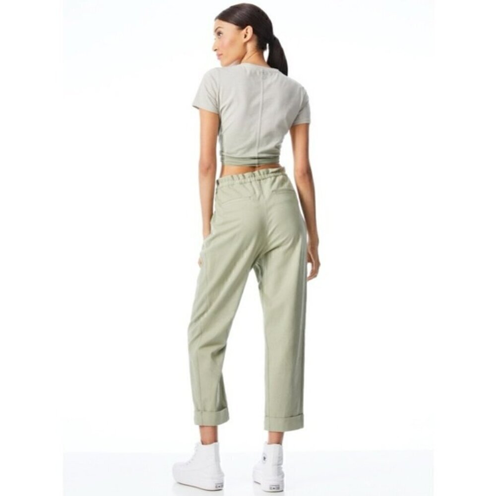 ALICE + OLIVIA High Rise Sage Green Flowy Twill Tapered Pants NWT Small - Picture 2 of 9